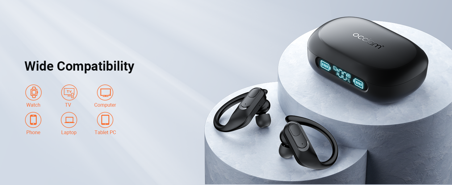 occiam Wireless Earbuds Bluetooth 5.3 Headphones 96Hrs Playback Sports